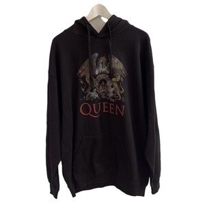 Queen Pullover Black Hoodie Long Sleeve Pocket Cotton Poly Streetwear Classic